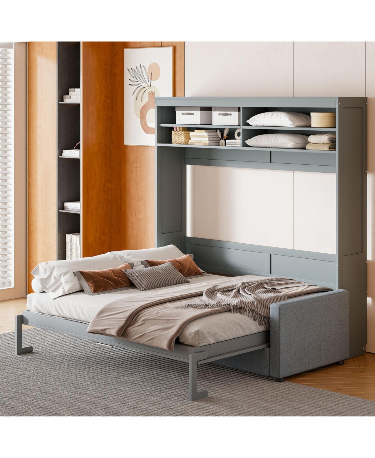 Streamdale Furniture Queen Size Murphy Bed Wall Bed with Sofa,Gray