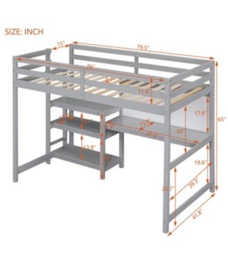 Twin Loft Bed with Shelves, Desk & Board - Gray