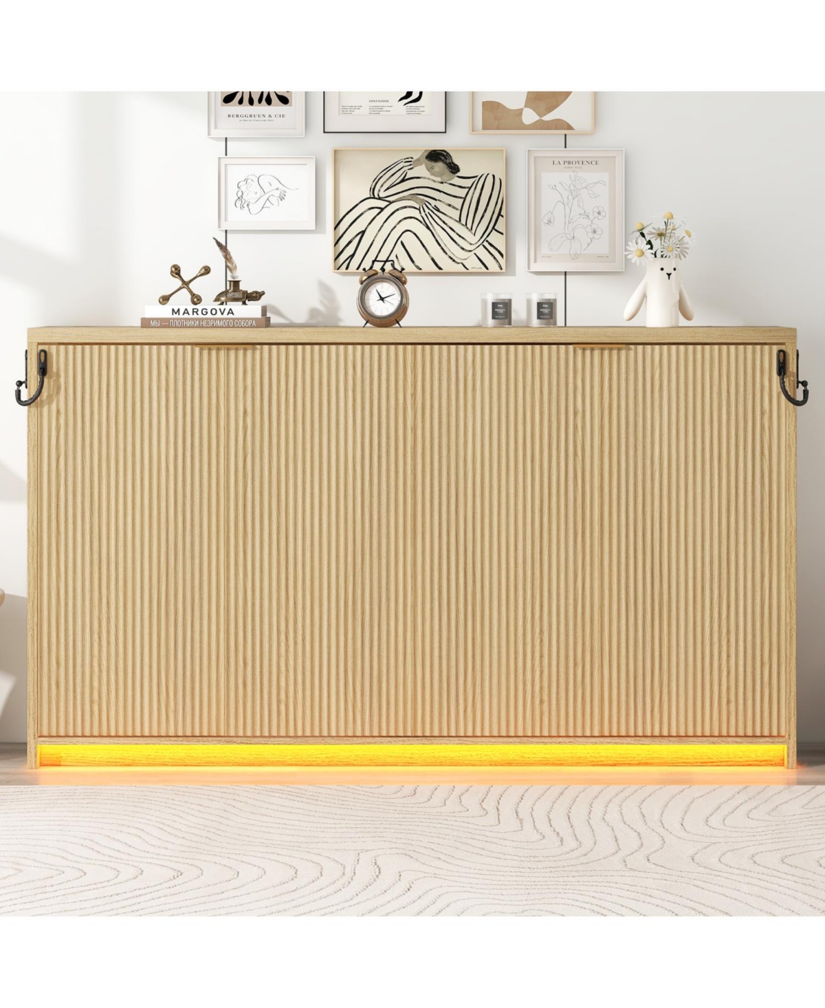 Streamdale Furniture Twin Xl Size Murphy Bed with Led Light, can be Folded into a Cabinet