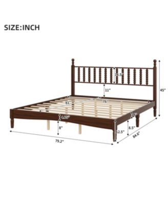 Streamdale King Wood Platform Bed, Gourd Headboard, Retro Style 