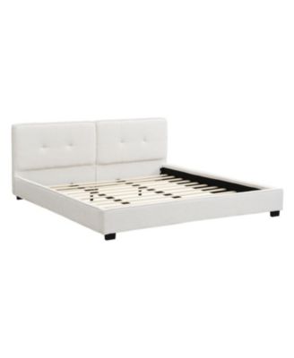 King Beige Boucle Bed Frame with Curved Tufted Headboard