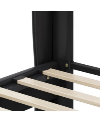  King Leather Wingback Bed Frame - Solid Slats, Easy Assembly