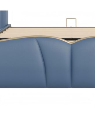 King Leather Bed Frame Wingback Headboard Platform Bed Black