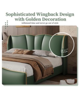 King Leather Bed Frame Wingback Headboard Platform Bed Black