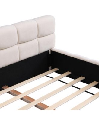 Elegant Beige Chenille Upholstered Bed with Checkerboard Design, King, Beige