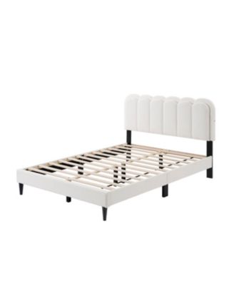 Lambswool Cream Headboard Bed Frame w/ Light, Queen