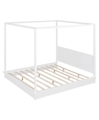  King Size White Wood LED Canopy Platform Bed