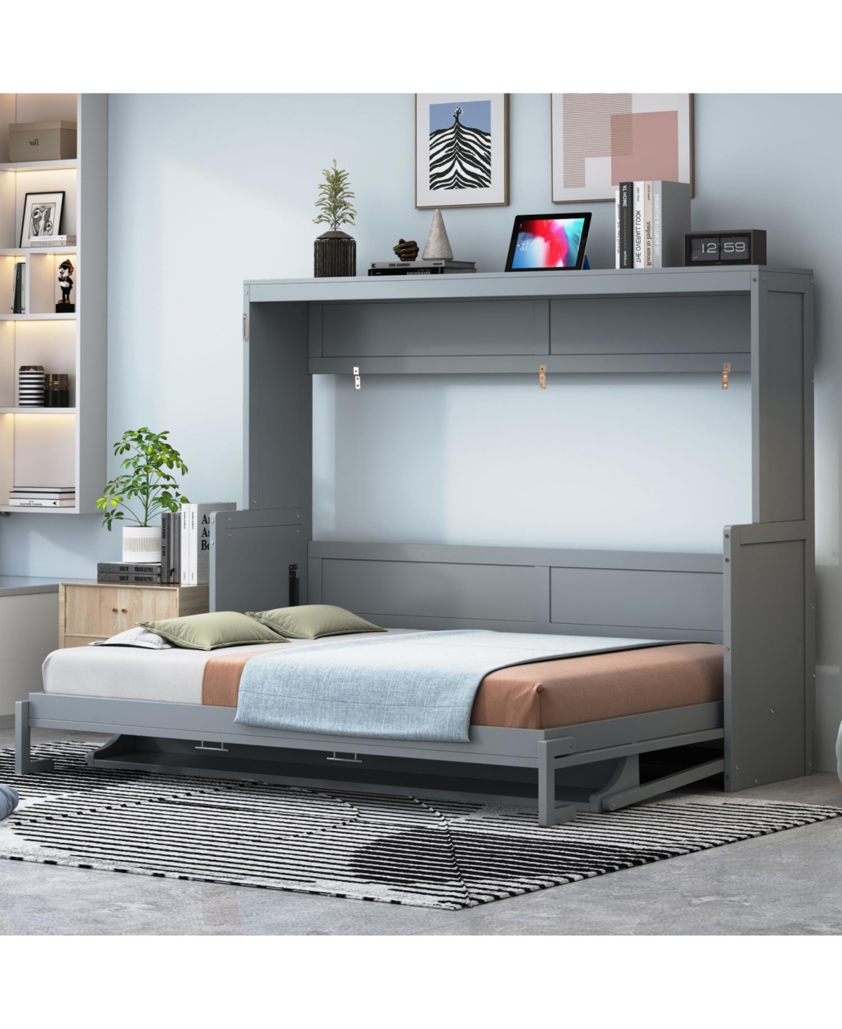 Streamdale Furniture Murphy Bed with Hydraulic Lift & Desk - Gray