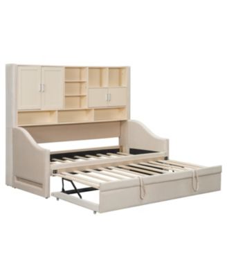 Twin Upholstered Daybed with LED, Storage & Trundle