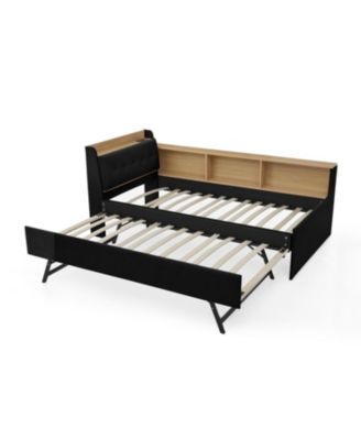  Twin Velvet Daybed with Storage, Trundle & LED, Black
