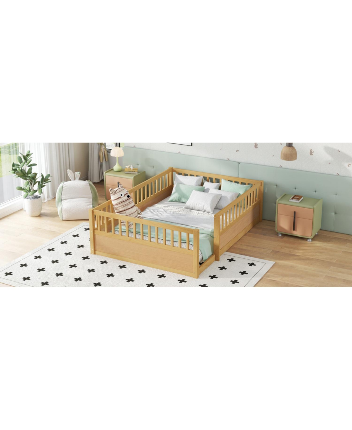Streamdale Furniture Montessori Floor Bed Frame with Fence