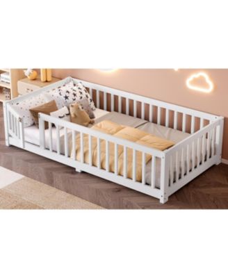 Twin Floor Bed with Guardrails & Door
