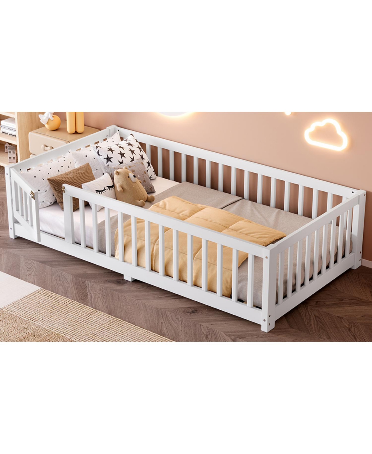 Streamdale Furniture Twin Floor Bed with Guardrails & Door