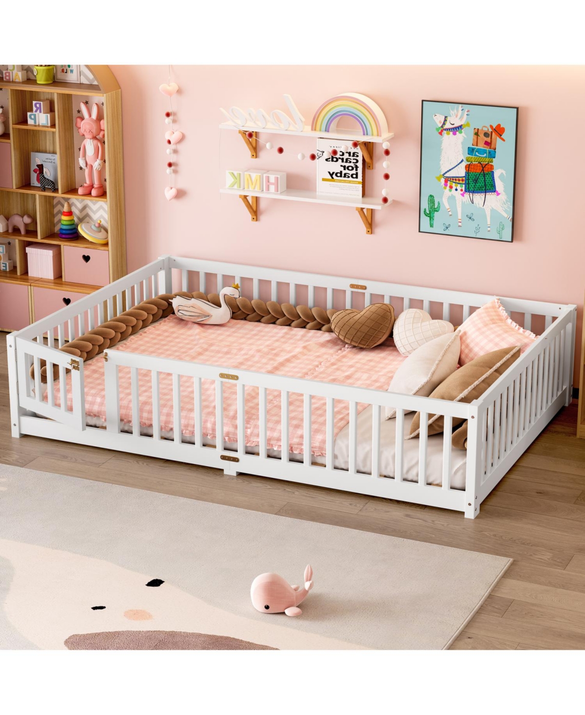 Streamdale Furniture Queen Floor Bed with Guardrails & Door