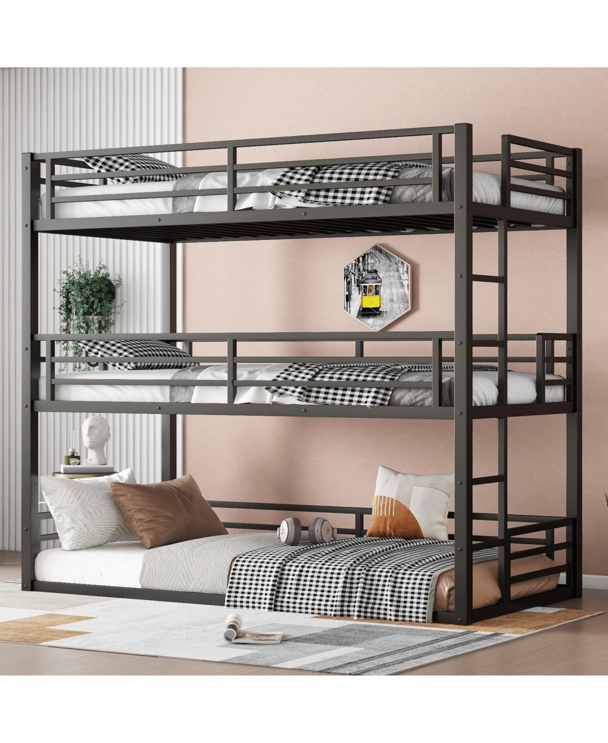 Streamdale Furniture Triple Twin Xl Metal Bunk Bed with Guardrails