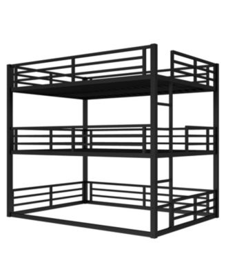 Queen Triple Bunk Bed, Metal, Heavy-Duty, Black