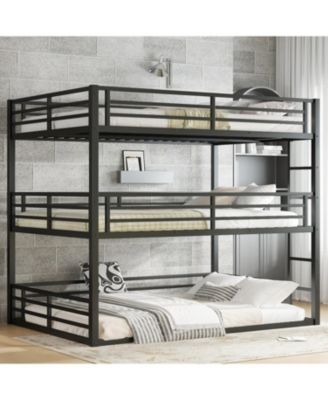 Queen Triple Bunk Bed, Metal, Heavy-Duty, Black