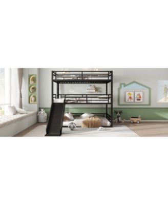 Triple Bunk Bed with Slide, Metal, Heavy-Duty