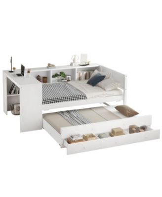 Twin Daybed with Trundle, Storage, Shelves & Desk