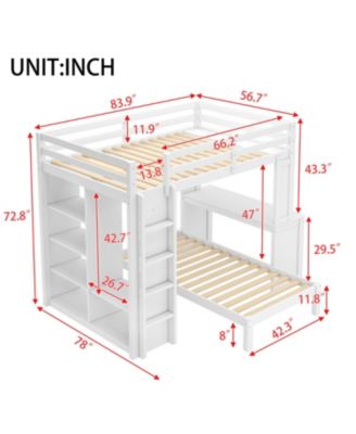 Bunk Bed with Desk & Shelves, Converts to Loft Bed