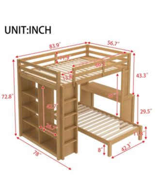 Full XL/Full Bunk Bed with Desk, Shelves & Wardrobe