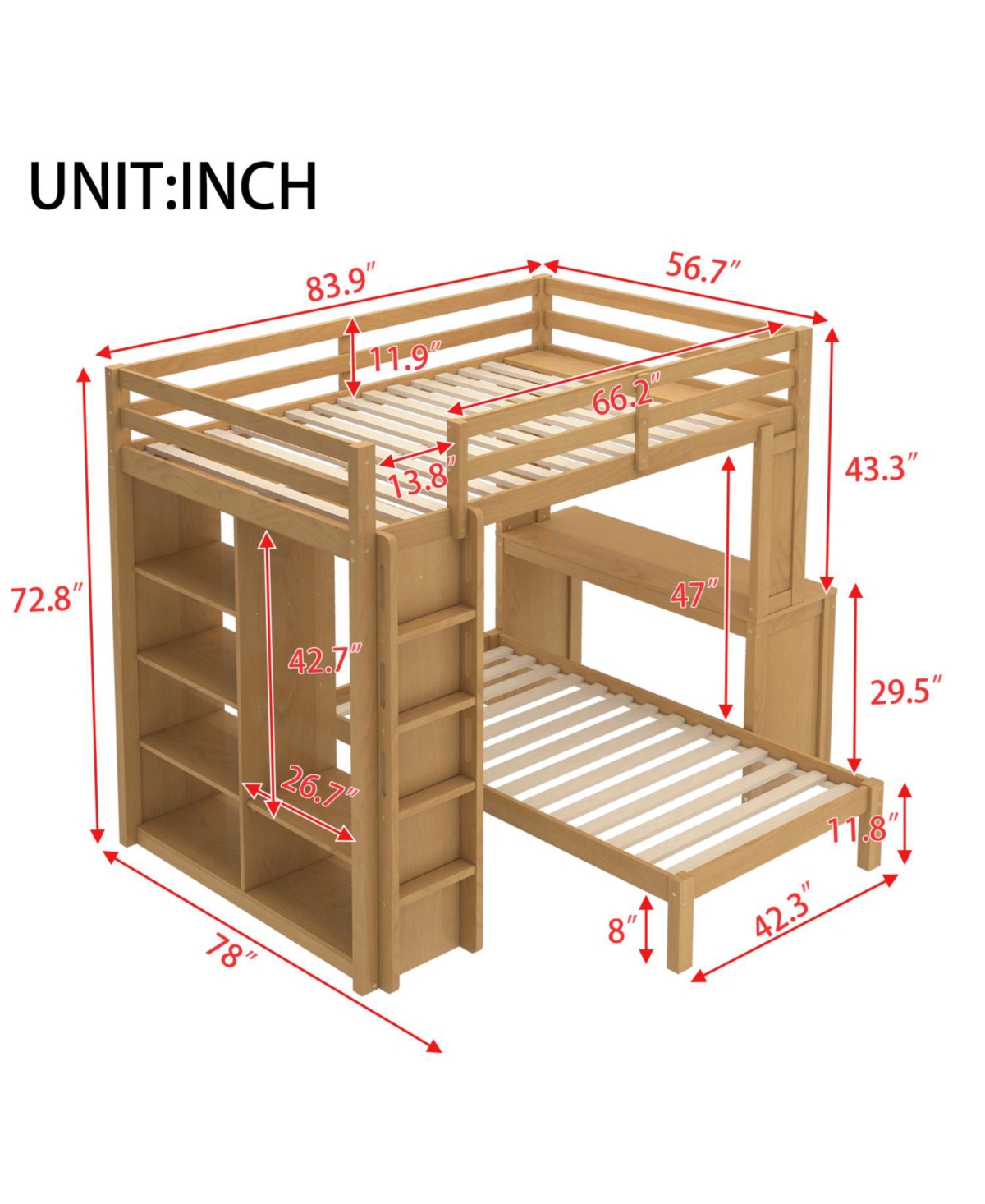 Streamdale Furniture Full Xl/Full Bunk Bed with Desk, Shelves & Wardrobe