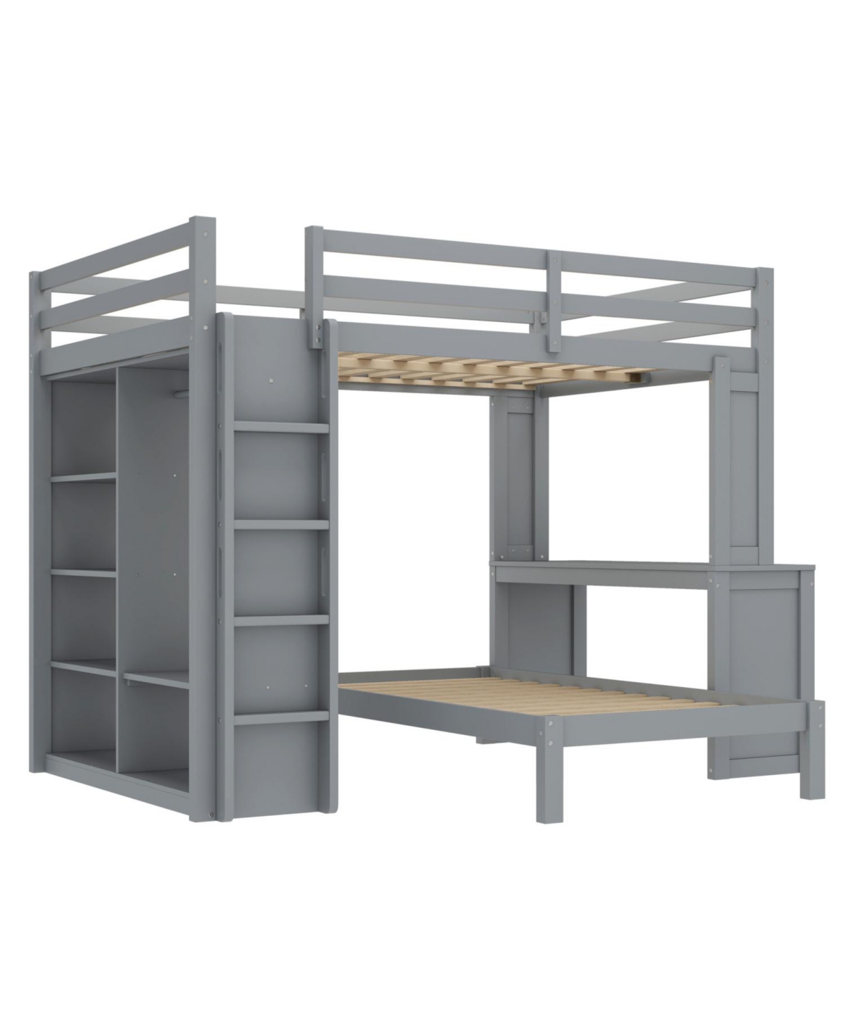 Streamdale Furniture Queen over Twin Bunk Bed with Desk, Shelves & Wardrobe
