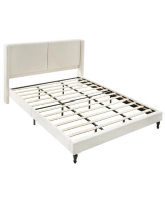 King Size Bed Frame, 55.5" Upholstered Headboard, Boucle Beige