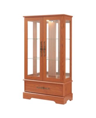 Lighted Glass Curio Cabinet - 2-Door Display, Drawer