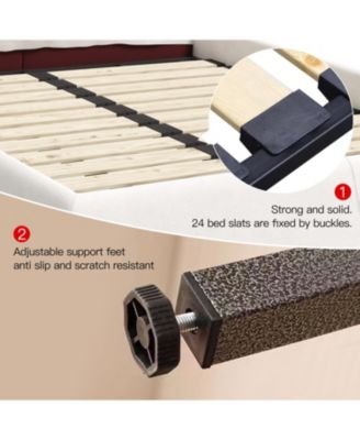 King Upholstered Platform Bed, Velvet Headboard, Cream