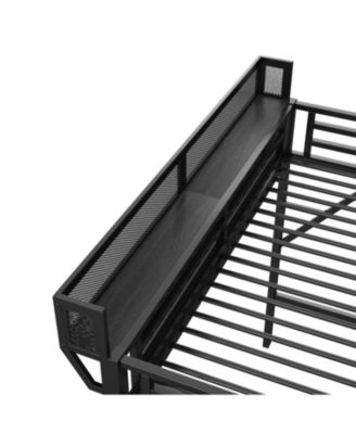 Streamdale Twin/Full Metal Loft Bed with Stairs, Shelves & Wardrobe - Black