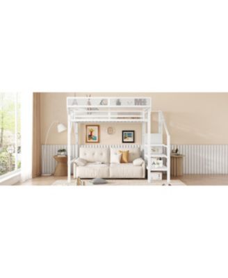 Twin Metal Loft Bed with Stairs, Shelves & Wardrobe