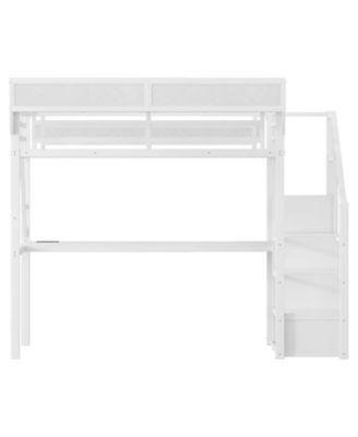  Full Loft Bed with Desk, Stairs, Light & Charging - White