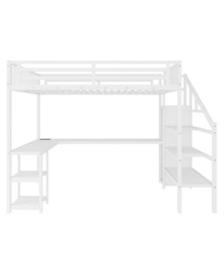 Loft Bed with Wardrobe, Desk, & LED - White