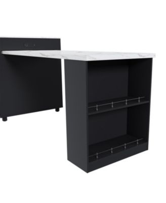  Expandable Kitchen Island, Marble Top, Power Outlet, Storage Cart - Black
