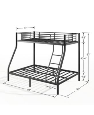 Metal Bunk Bed, Twin Over Full Size Support for Adults Teens