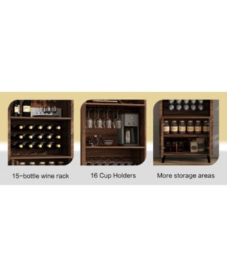 Streamdale 71" Farmhouse Arched Bar Cabinet- Wine Rack & Glass Holder