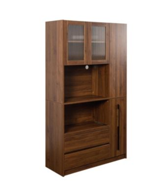 70.87" Kitchen Pantry Cabinet w/ Pull-Out Shelves, Drawers & Glass Door