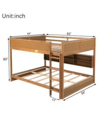 Queen Over Queen Bunk Bed with Storage, Ladder & Charging
