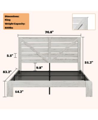 King White Wood Platform Bed Frame, Noise Free, Easy Assembly, Under Bed Storage