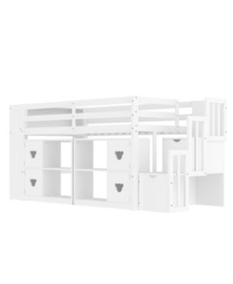 Kids' Pine Loft Bed with Storage, Stairs & LED Lights