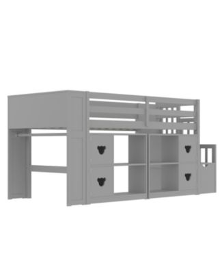  Kids' Pine Loft Bed with Storage, Stairs & LED Lights