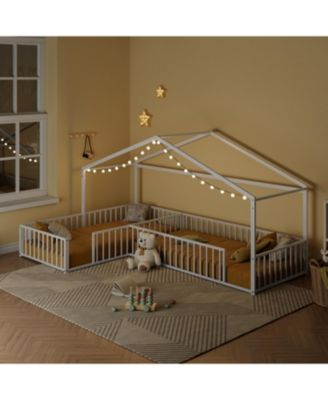 Streamdale Metal L-Shaped Montessori Bed Frame for 2 Kids