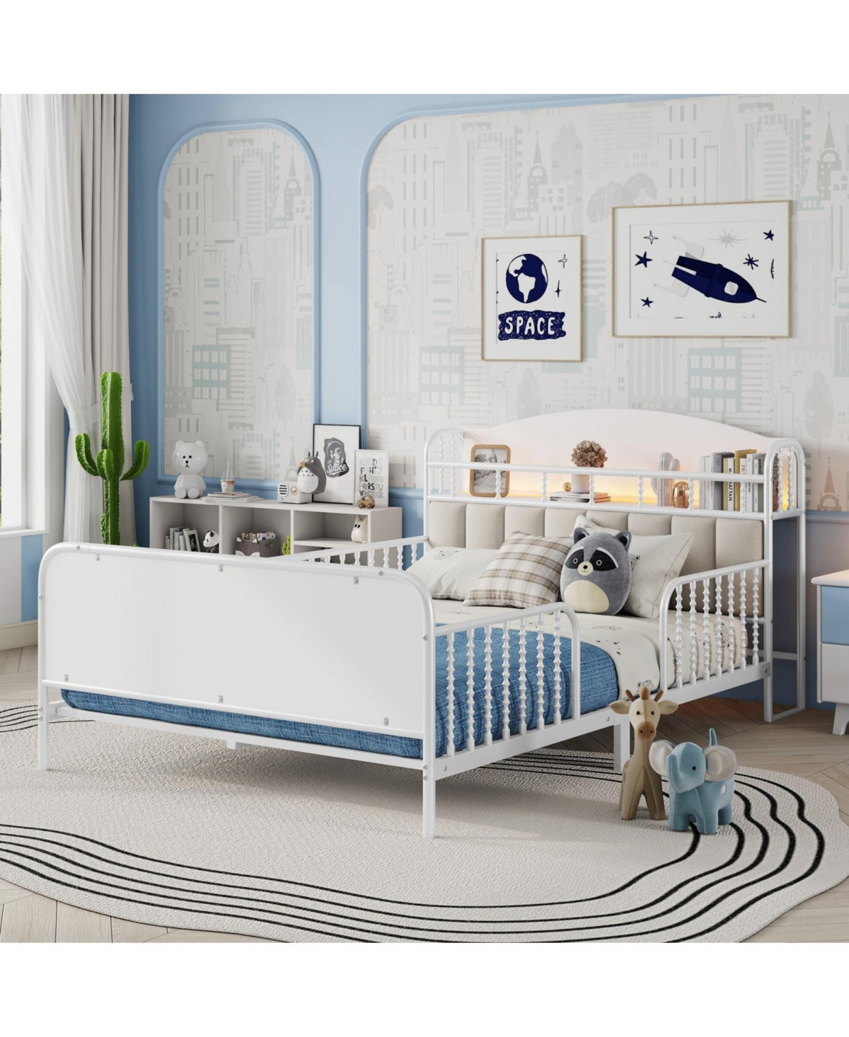 Streamdale Furniture Full Size Metal Platform Bed with Storage Headboard