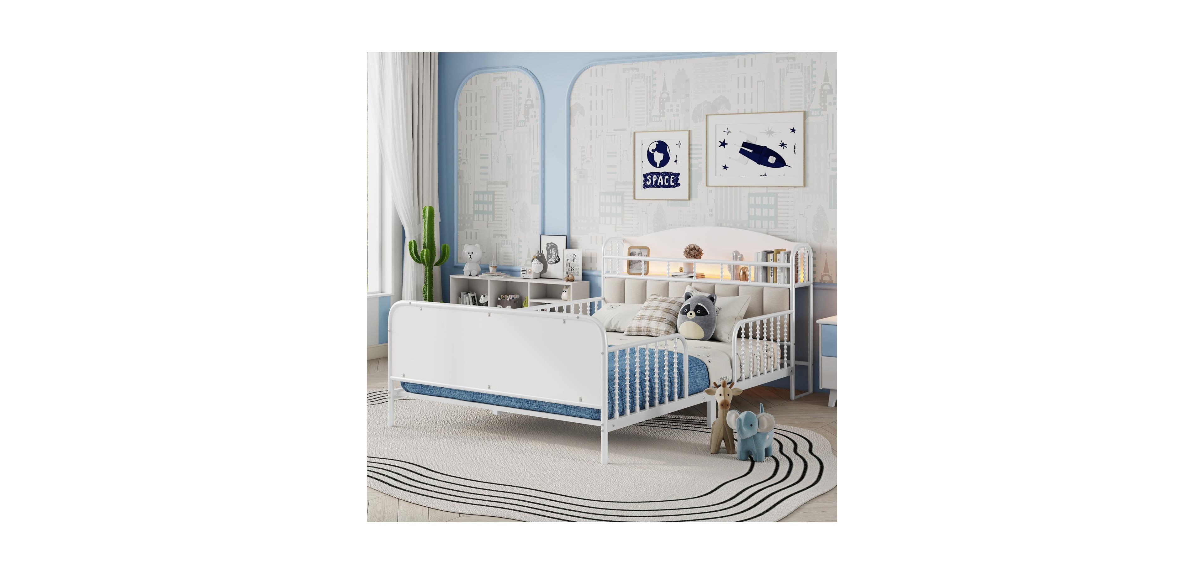 Streamdale Furniture Full Size Metal Platform Bed with Storage Headboard