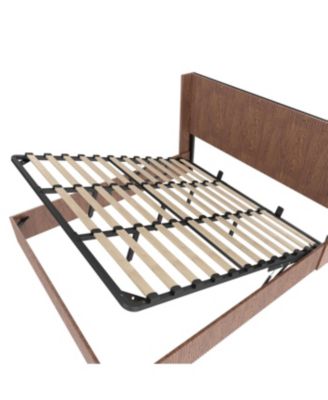 Large grooved undulating lift storage bed frame, rustic brown (King)