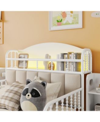 Streamdale Twin Metal Platform Bed with Light & Storage Shelves, White