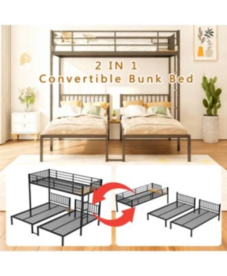 Triple Metal Bunk Bed for Kids - Black, Noise Reduced, Separates into 3 Twin Beds