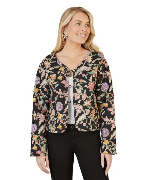 Женская куртка Yumi Floral Reversible Cotton Quilted, цвет: Чёрный