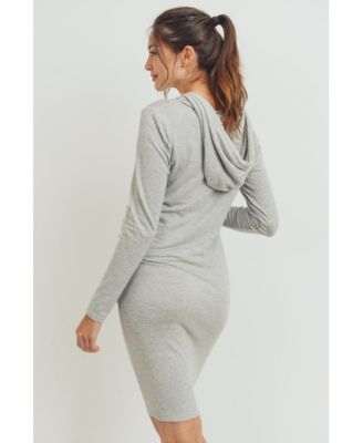 Women's Long Sleeve Side Ruched Maternity Hoodie Dress
